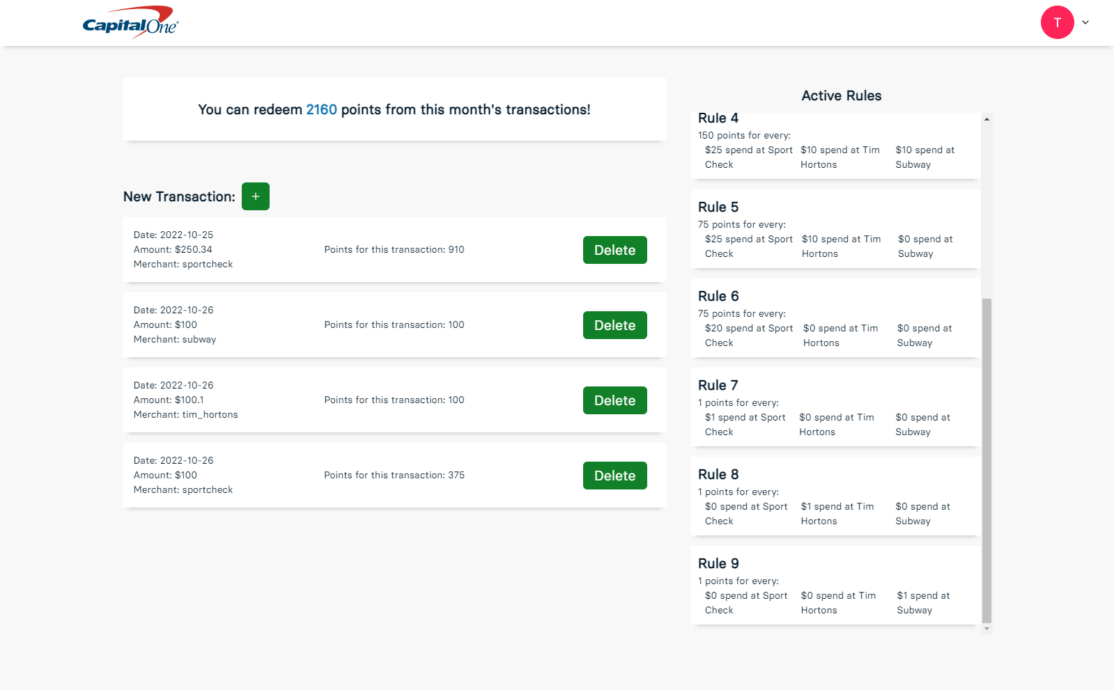 GIF of the Capital One Technical Assessment